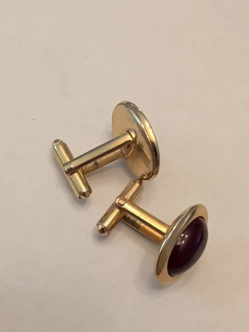 Vintage Gold-Tone Cufflinks with Dark Red Center